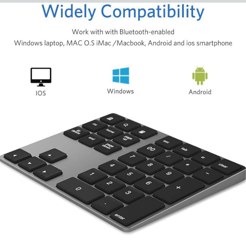 Bluetooth Number Pad Wireless Numeric Keypad USB-C Rechargeable External 34-K...