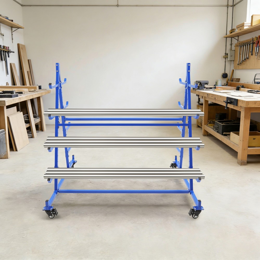 5-Tier Rolling Pipe Storage Rack Horizontal Lumber Organizer with Brake Casters