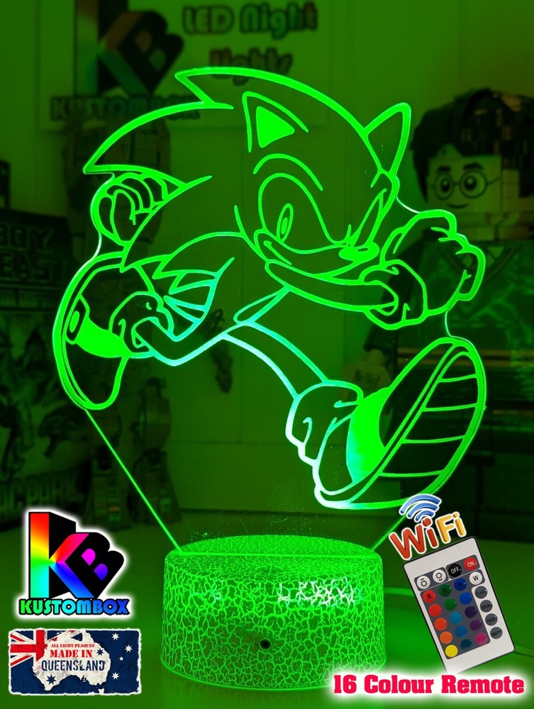 SONIC HEDGEHOG PERSONALISED NAME USB LED NIGHT LIGHT 7 COLOUR REMOTE CONTROL