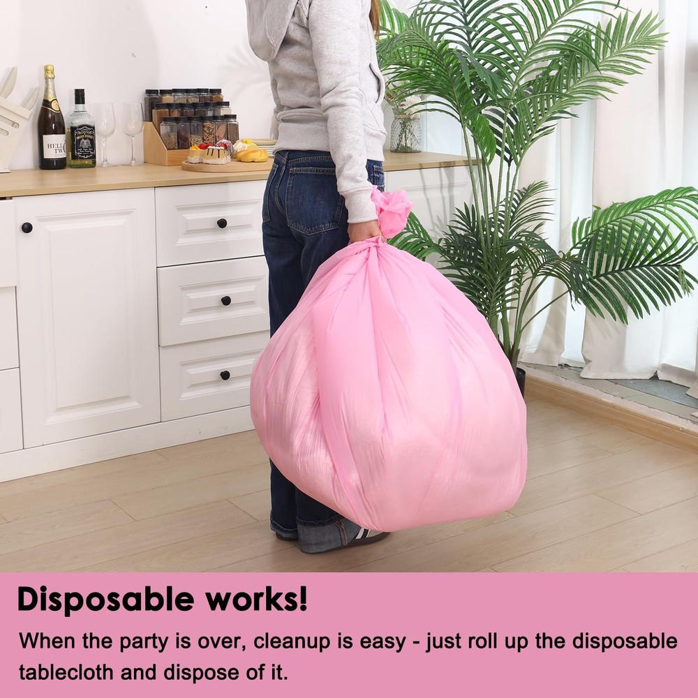 Fixwal Pink Round Plastic Tablecloth 10 Pack, 84'' 84" Round- 10pcs,
