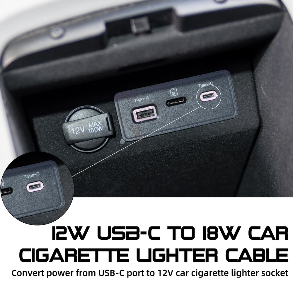 WYMECT USB C Male to 12V Cigarette Lighter Socket Adapter 18W Power Black
