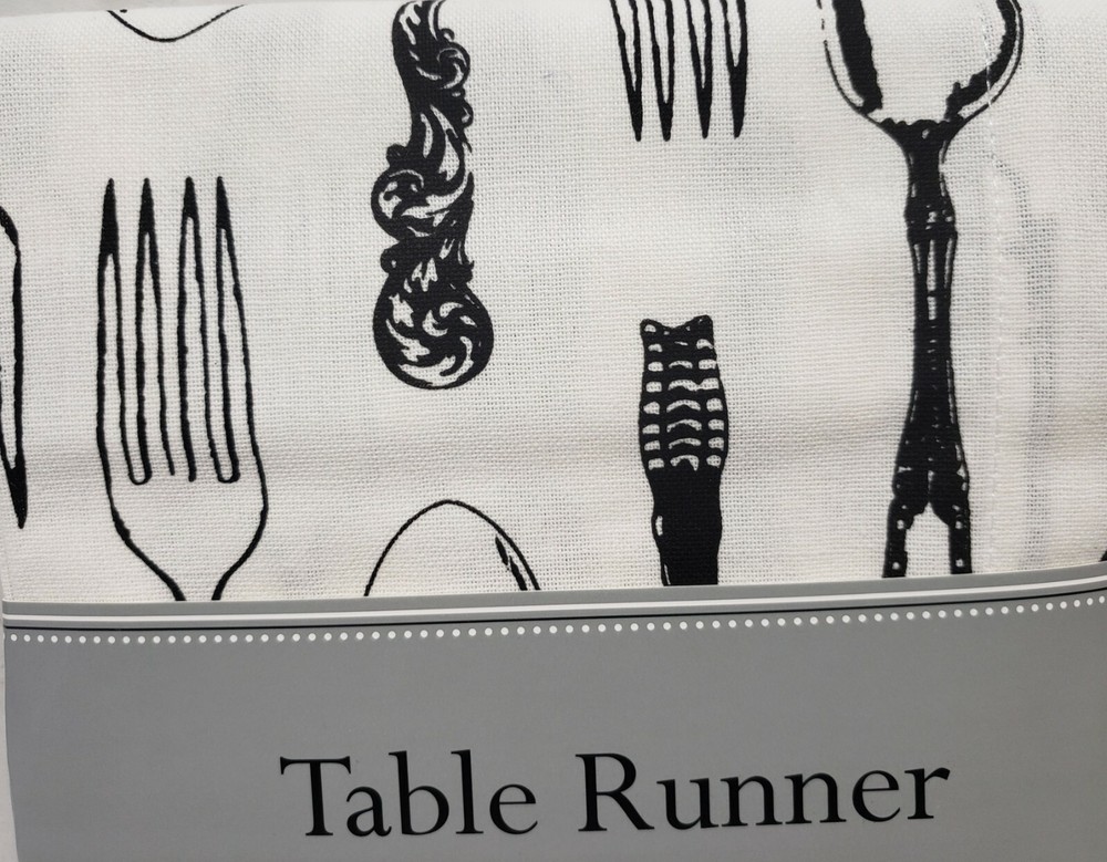 1 Fabric Outdoor Printed Table Runner(14"x72") VINTAGE FLATWARE, SILVERWARE,DII