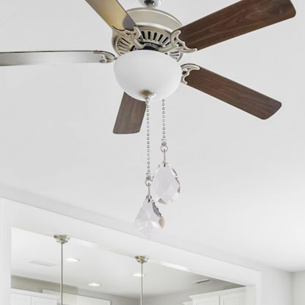 Aceple 2PCS Crystal Ceiling Fan Pull Chain, Decorative Medium, silver