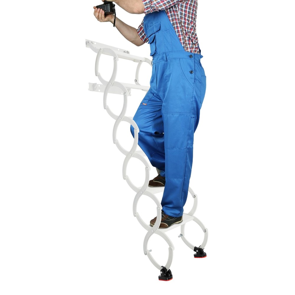 Wall Mounted Folding Ladder,White Step Ladders,6-Steps Retractable Folding Stair