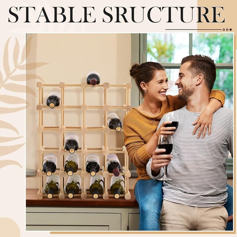 Wooden Wine Rack Space Saving Stackable Holder 12 Bottles Easy Install New