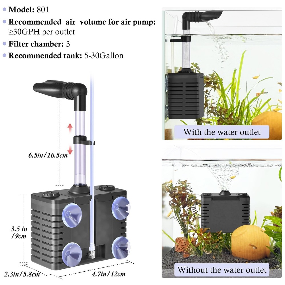 Dirvin Aquarium Filter, Removable Powerful Internal Fish Tank Filter with 130...