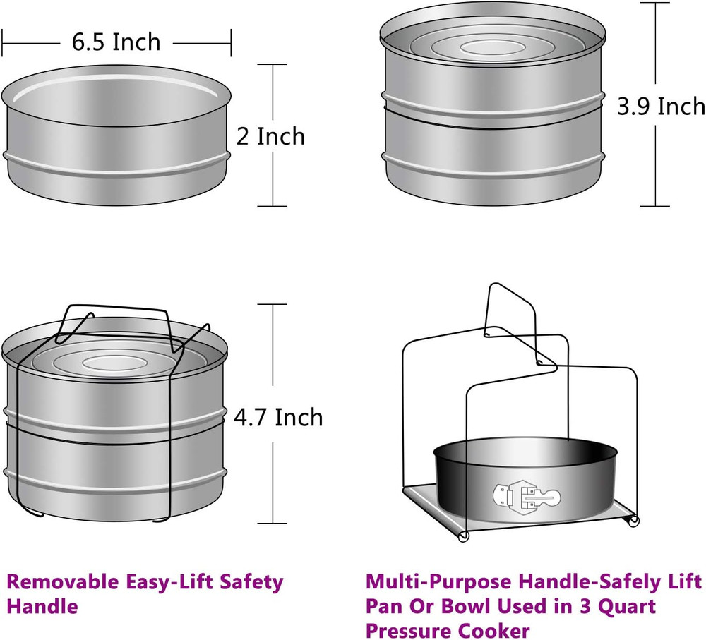 3 Quart Stackable Steamer Insert Pans - Accessories for Instant Pot Mini 3 Qt -
