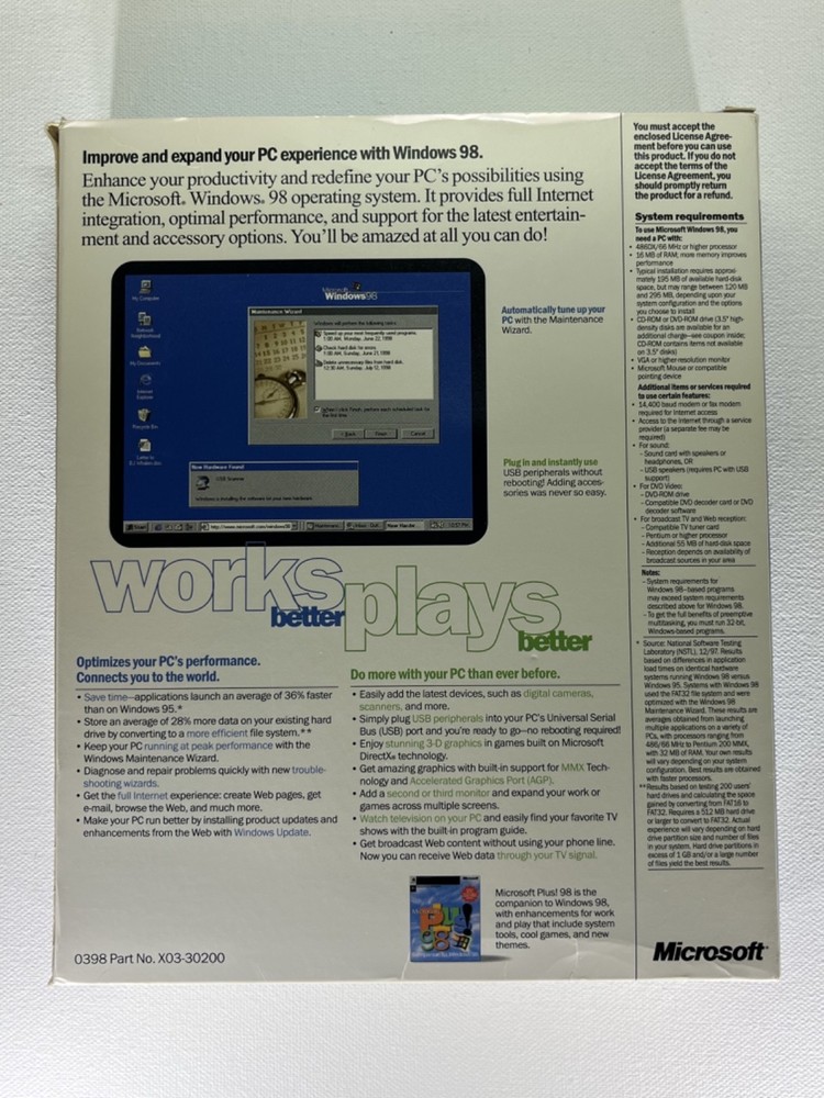 Microsoft Windows 98 Upgrade Big Box: CD, Key Code, Book, Ad inserts