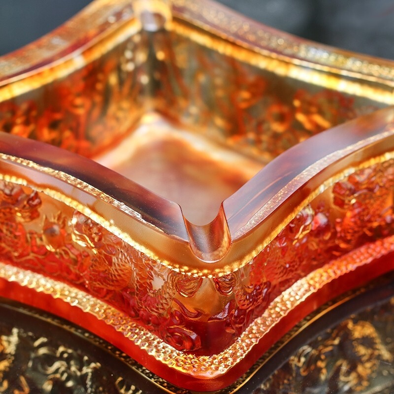 Chinese Liu Li Crystal Dragon Ashtray Table Decor Gift
