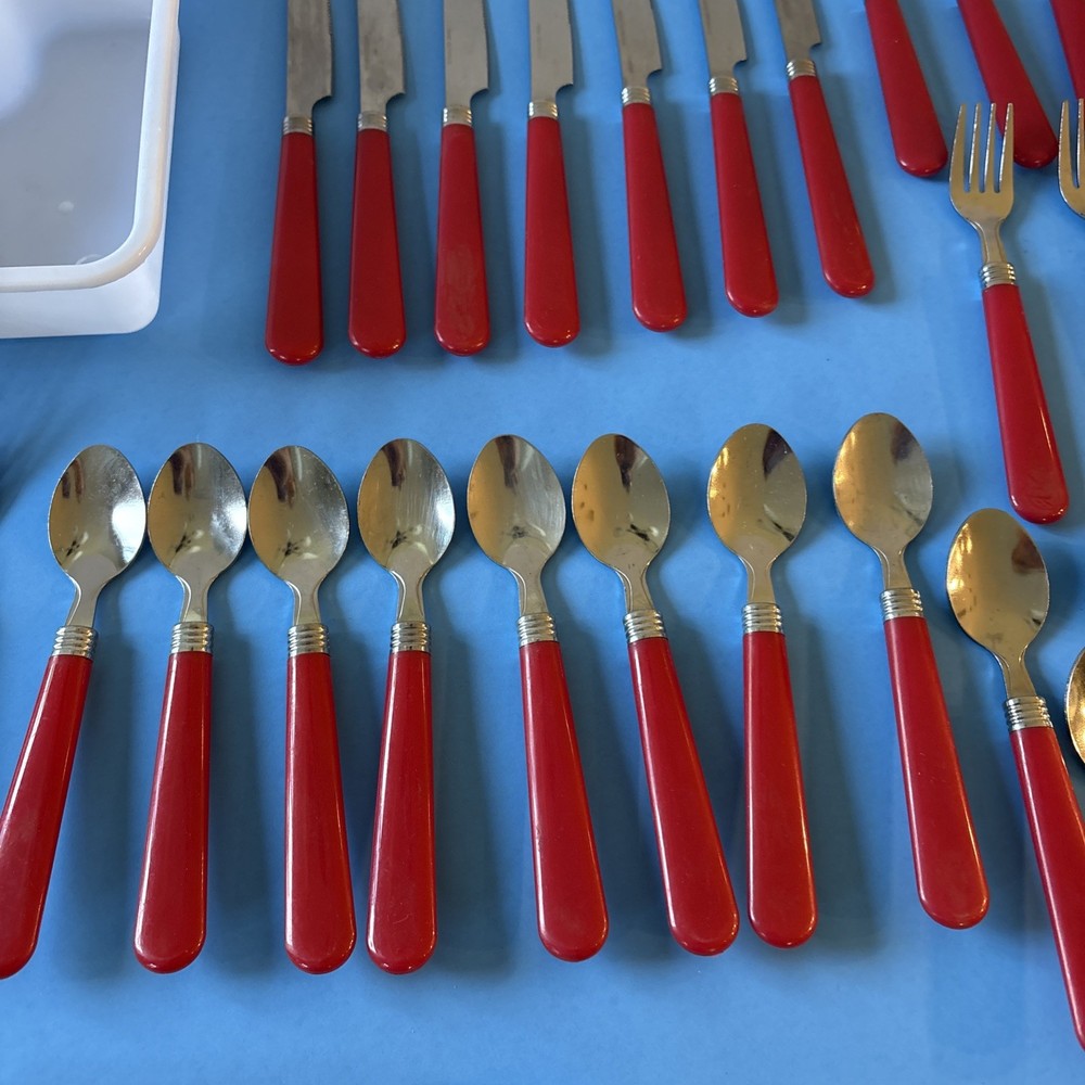 Red Handled Stainless Steel Camping Flatware