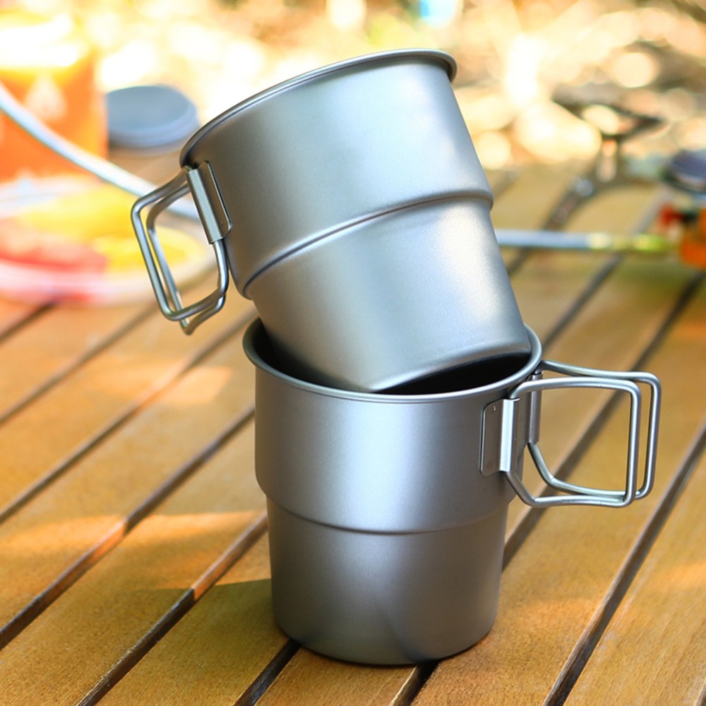 Stackable Coffee Mugs Titanium Camping Cups 300ml Foldable Handle Outdoor Y ZPKI