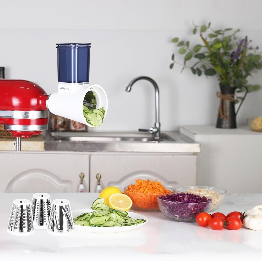 Slicer and shredder attachment for kitchen mixer with vegetable slicer