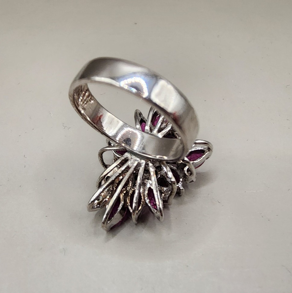 Vtg Sterling Silver 925 Simulated Ruby Spray Cocktail Ring - Multiple Sizes