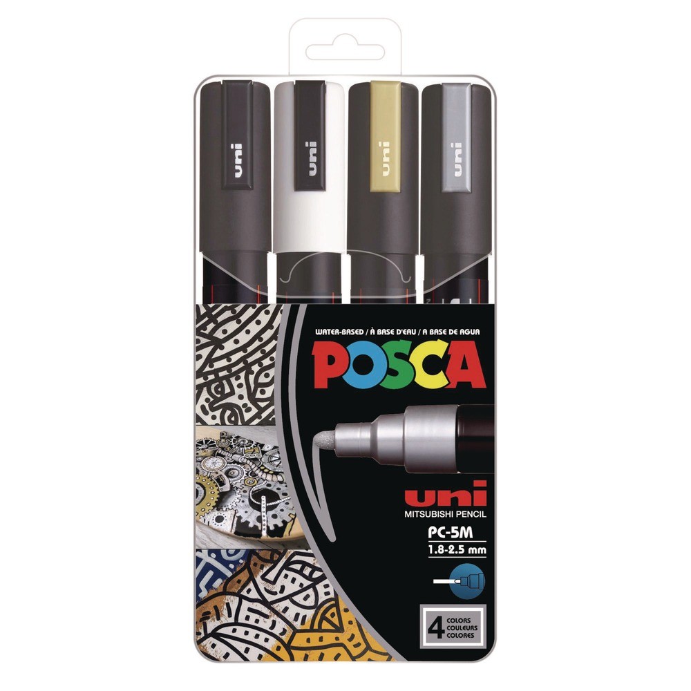 uni-ball PC5M4C Medium Bullet Tip Water-Based Paint Marker - Assorted (4/ST) New