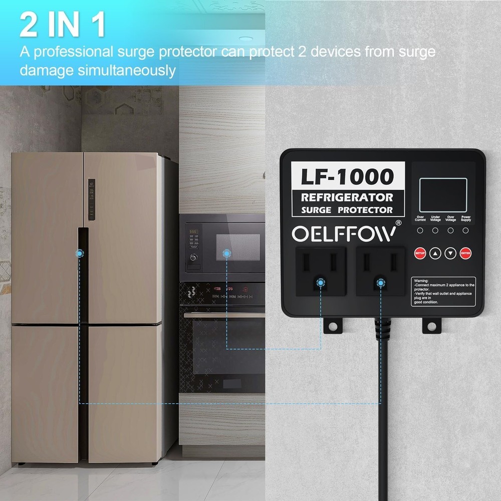 OELFFOW Refrigerator Surge Protector, Time Delay and Real-time Display, Volta...