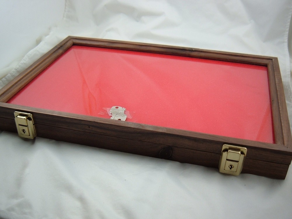 WALNUT Wood showcase display case 12 X 18 X 2" Quality made, glass, solid walnut