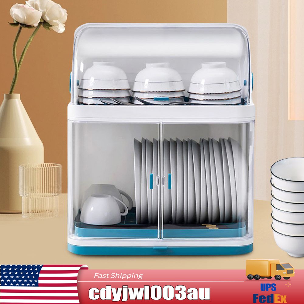2-layer Kitchen Dish Rack Drainer Bowl Cup Plate Dish Drying Rack With Cover