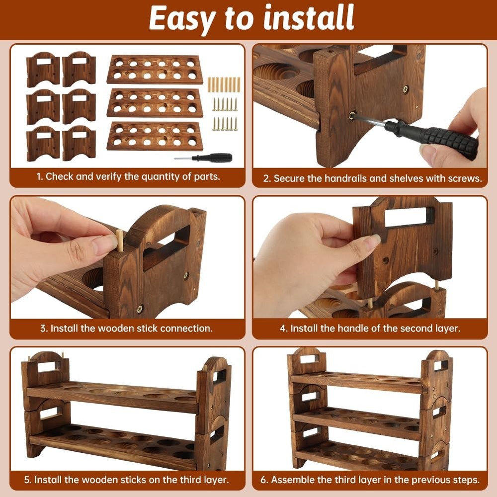 3Tier Wooden Egg Holder Countertop 36Hole Stackable Rack Fresh Eggs