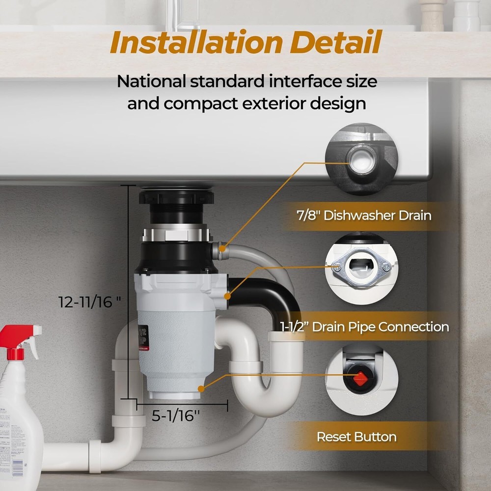 1/2 HP Garbage Disposal Food Waste Disposer Continuous Feed Stainless Steel NEW