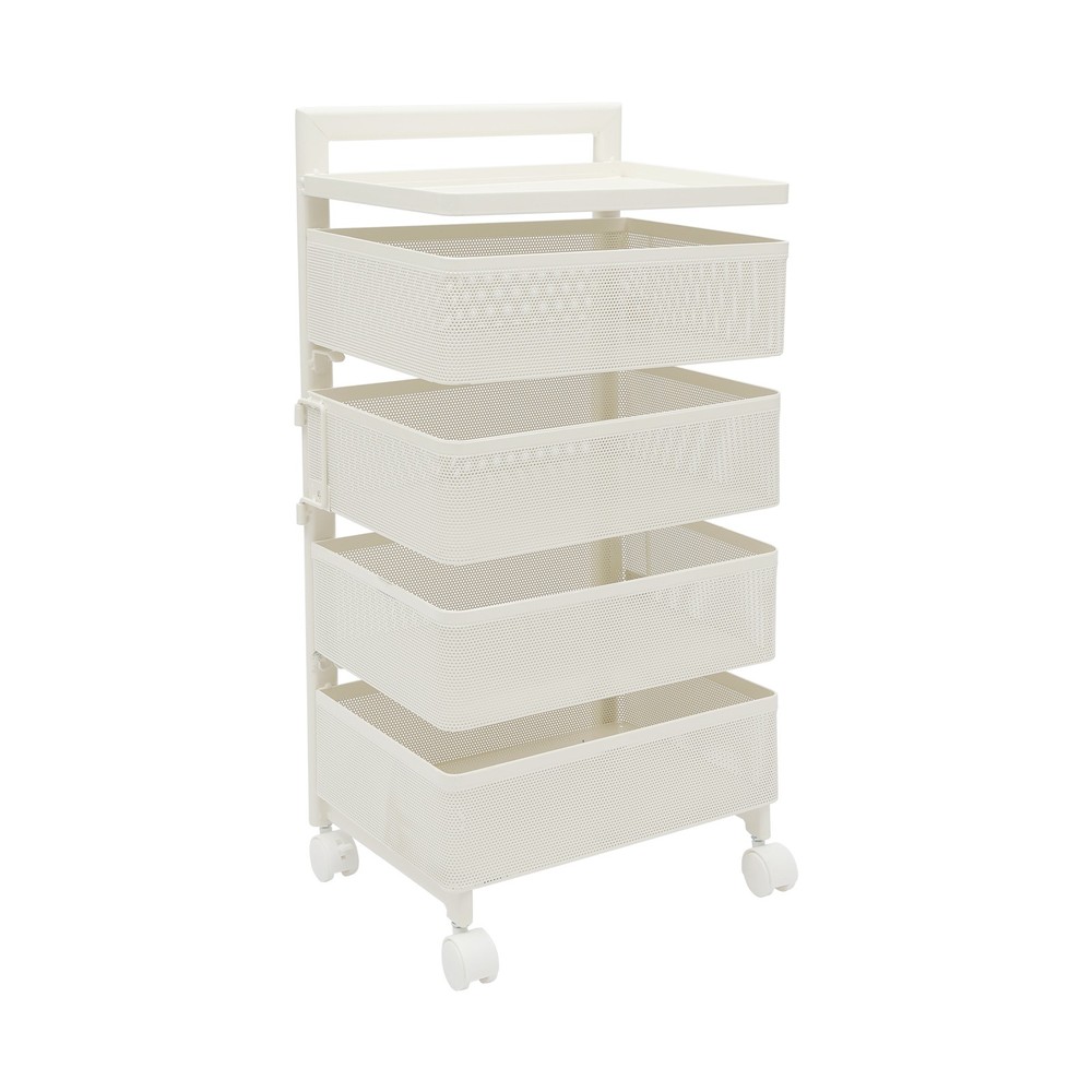 Rotating Storage Cart Kitchen Organizer with Wheels four storage baskets White