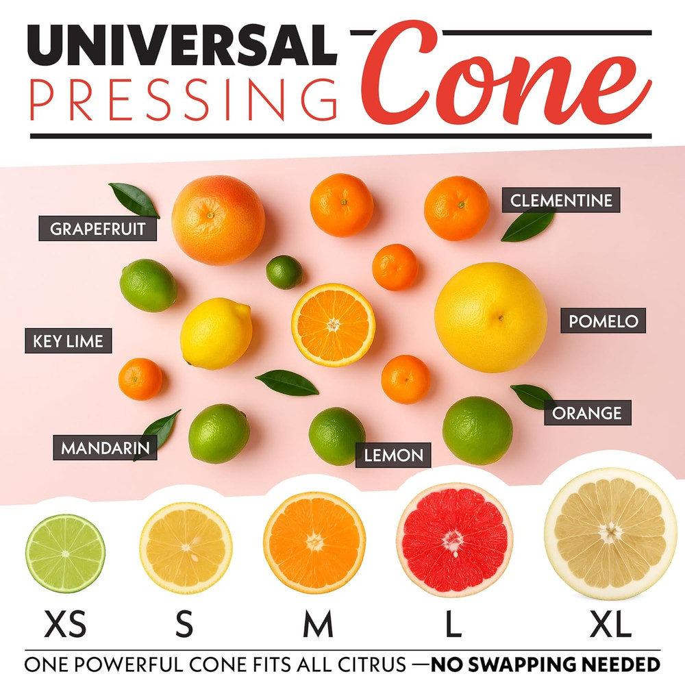 Automatic Citrus Juicer - 17 Oz Capacity, One-Touch Operation, Universal Cone, A