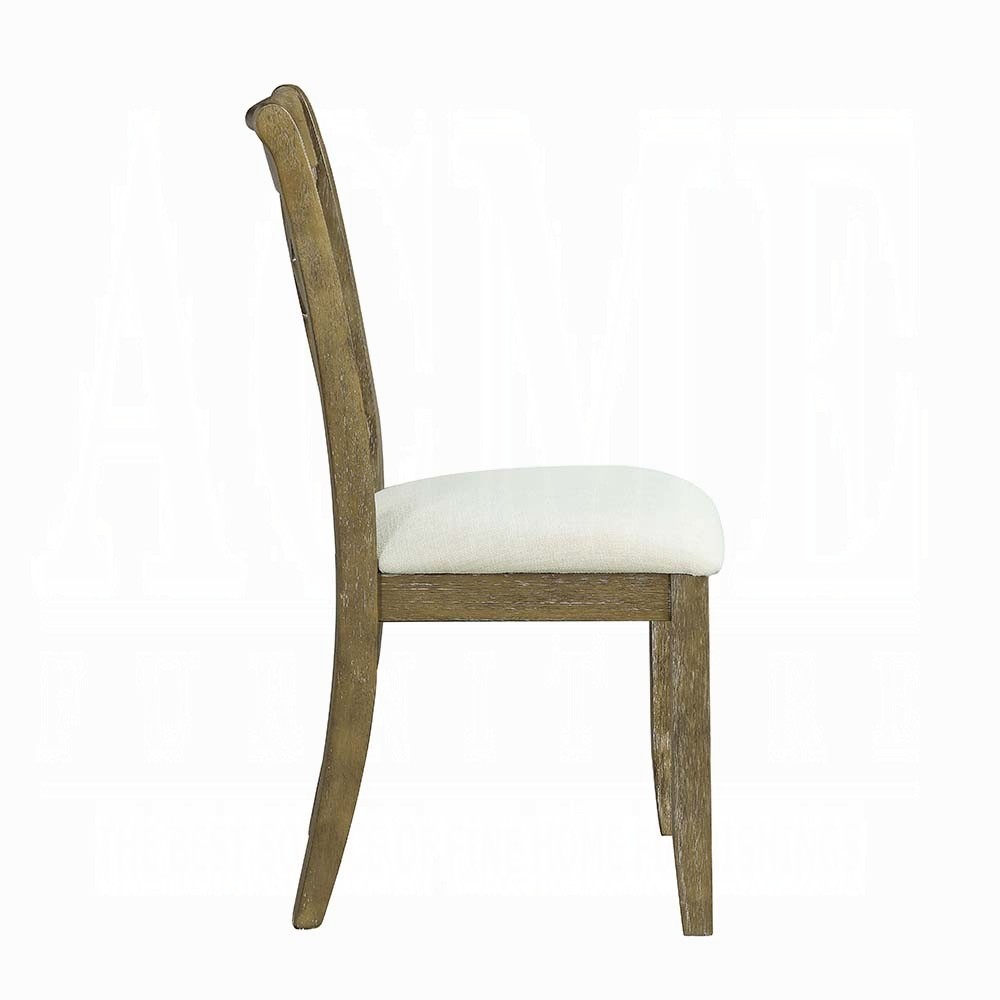Beige and Rustic Oak Lattice Back Side Chairs