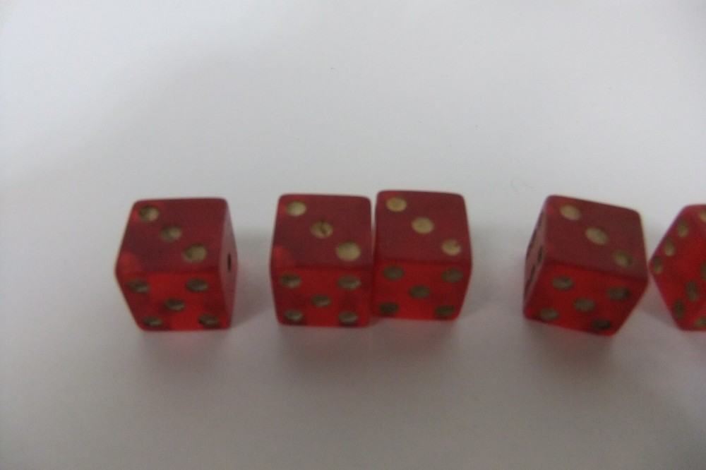 Red Translucent Bakelite Dice with Cheater Dice 1/2”