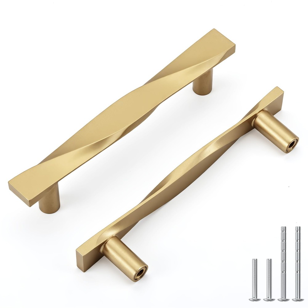 10 Pack Gold Drawer Pulls Brushed Brass Cabinet Pulls 3 Inch (76mm) Hole Cent...