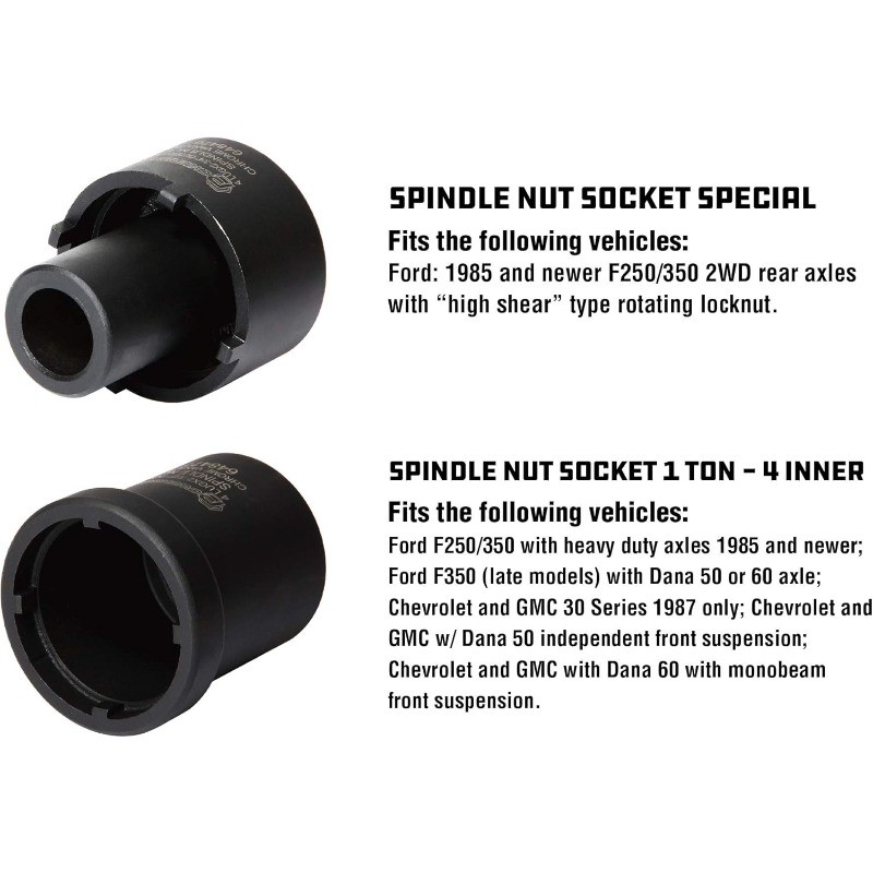 Spindle Nut Socket Tool Kit, 5 Piece, Remove Spindle Nuts Various Size Lug