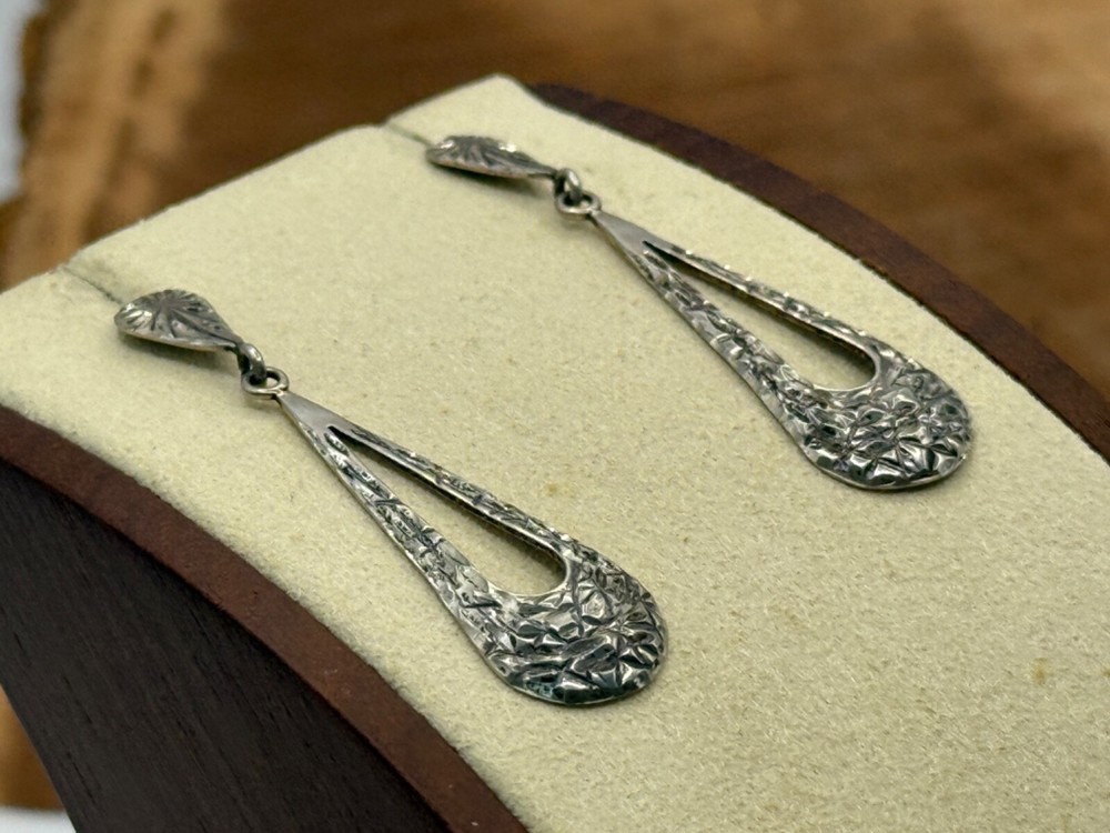 Vintage Halllmarked Sterling Silver Native Dangle Drop Earrings--1279.25
