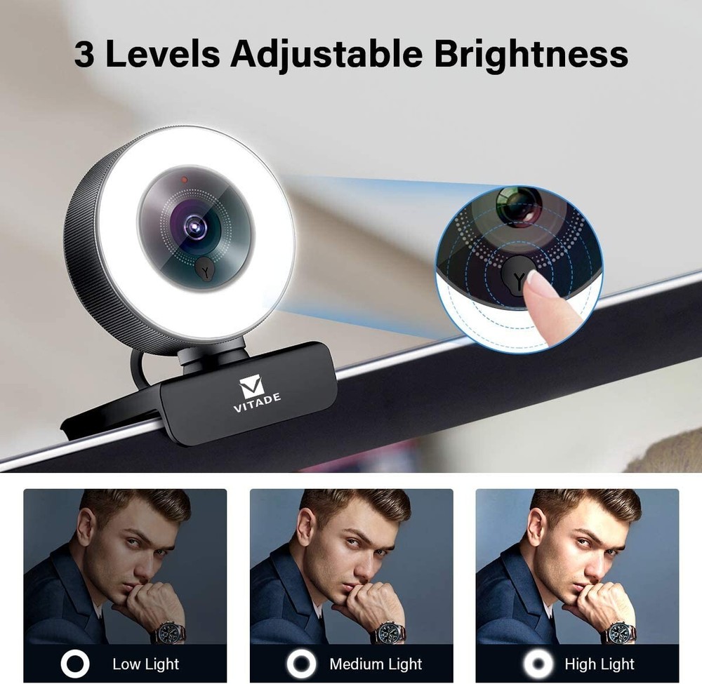 PC Webcam for Streaming HD 1080P with Ring Light & Microphone