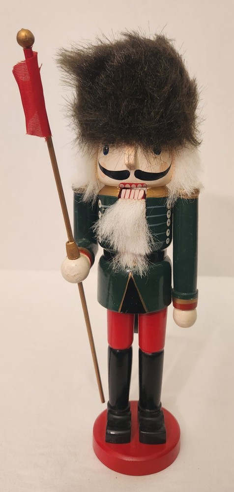 NUTCRACKER VINTAGE10" WOODEN BRITISH ROYAL GUARD with FLAG