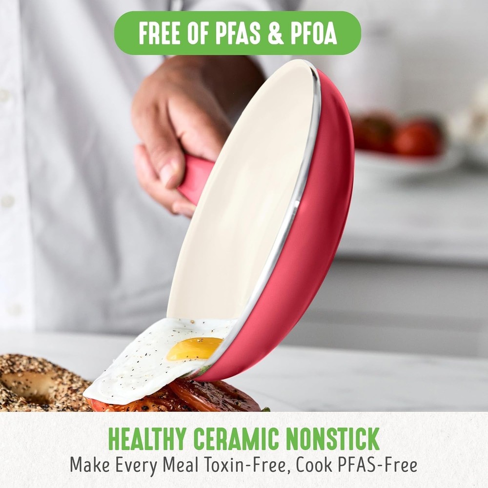 16-Piece Nonstick Ceramic Cookware Set, Red