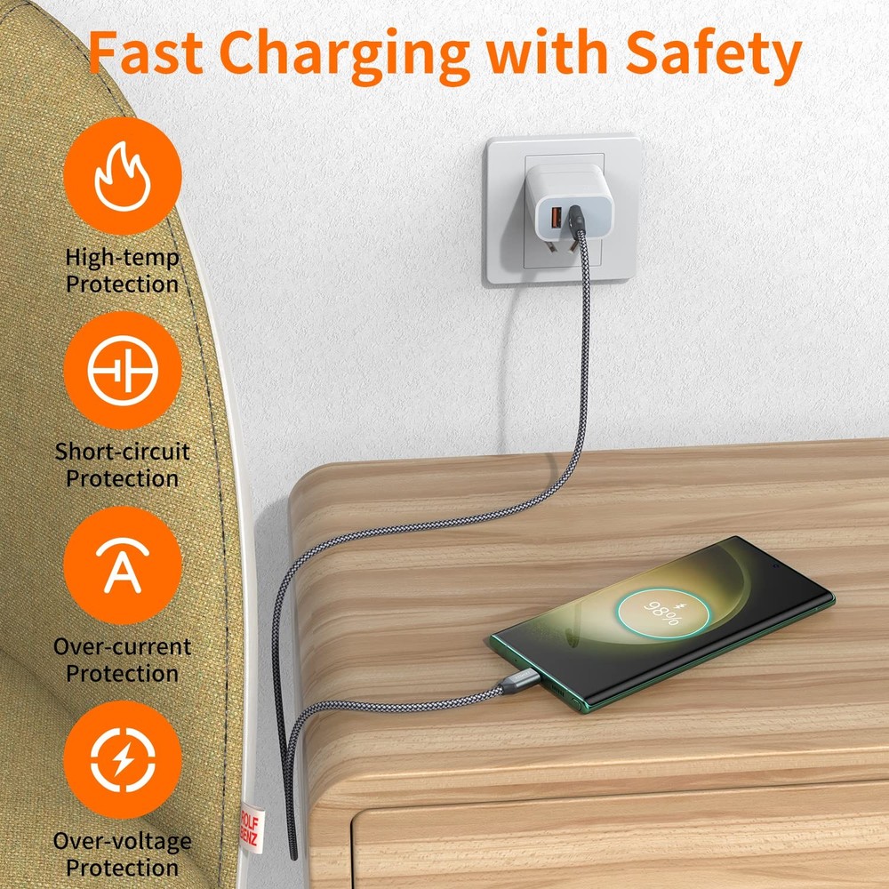 USB Type C Cable,USB A to C 3A Fast Charging (3.3ft 2-Pack) 3.3ft, Grey