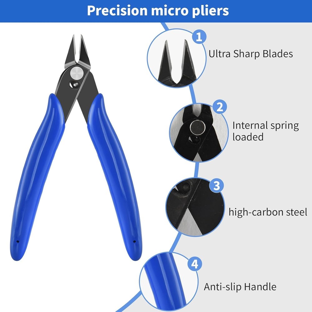 5 Inch Micro Flush Cutter, 2 Pack Small Wire Cutters Spring Loaded Cutting...