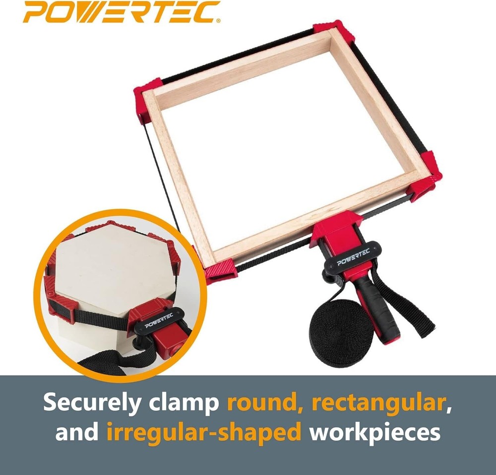 POWERTEC Deluxe Polygon Quick Release Band Clamp | Frame Clamping Strap Holder