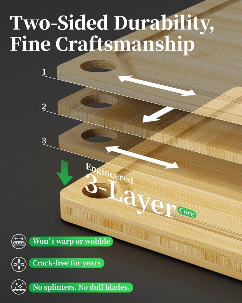 Natural Solid Wood Cutting Board Double Sided Kitchen Chopping Board for Meat