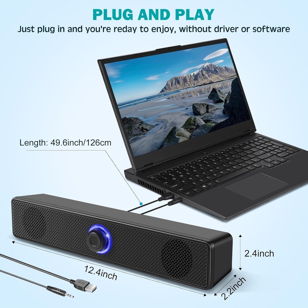 USB Powered Wired Stereo Speakers for Computer, Laptop & Desktop Audio