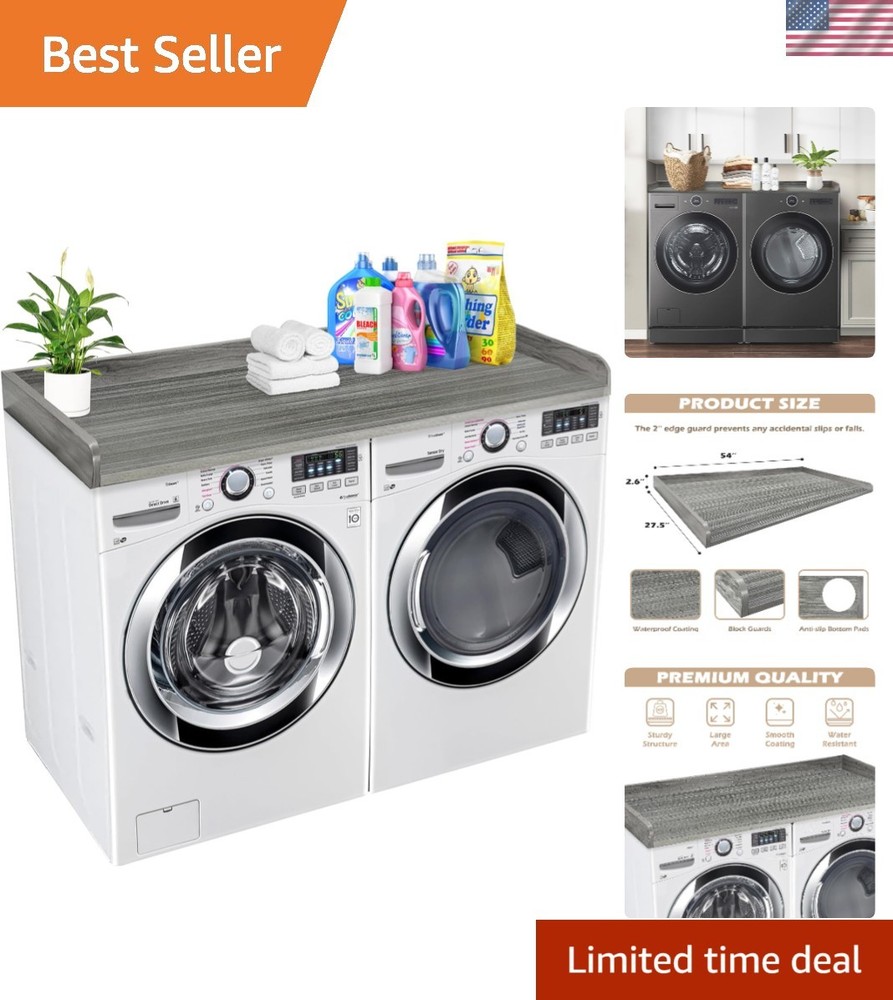 Sleek 54” Solid Wood Laundry Countertop with Edge Rails – Organize with Ease