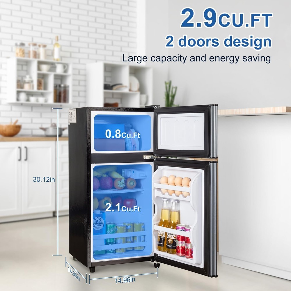 2.9 Cu.Ft Mini Fridge Freezer 2 Door Small Refrigerator 7 Level Adjustable