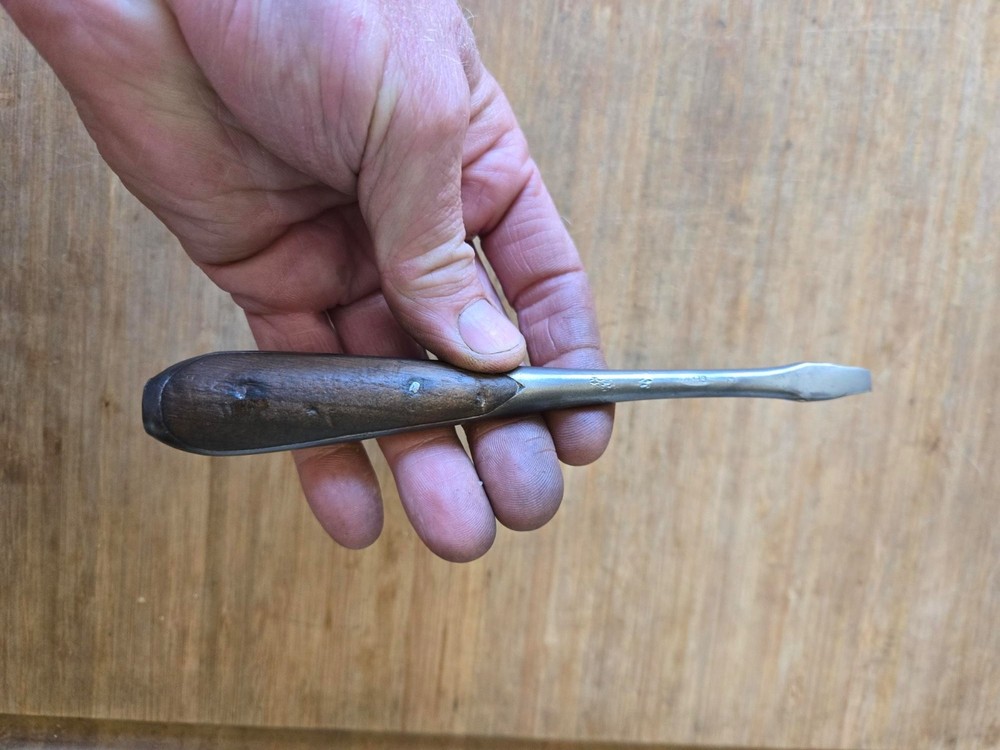 Antique German Split Wooden Handle Flat Head Screwdriver