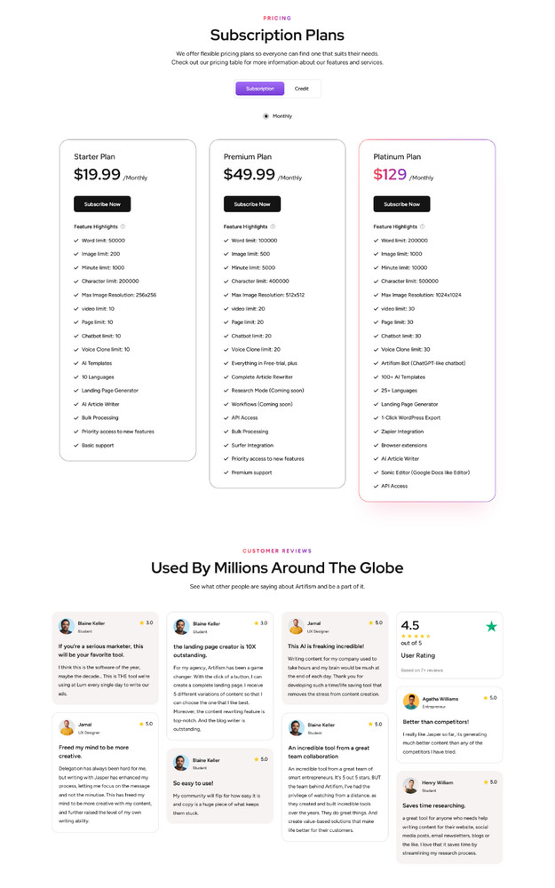ArtMe - AI SaaS Platform | AI Content, Image, Video, Chatbot, Voiceover & Code