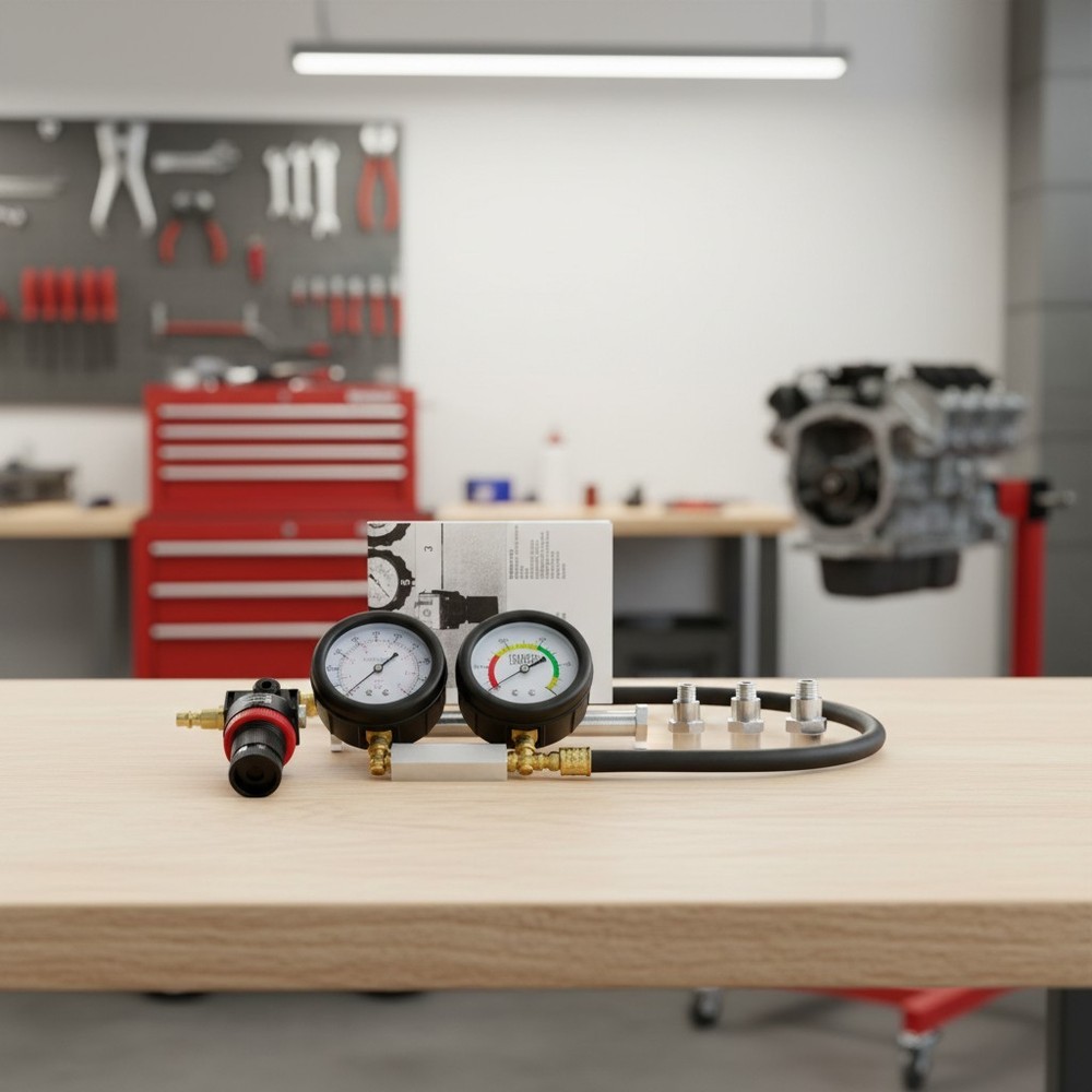 Engine Compression Tester Kit with Dual Gauges and Flexible Hose for Diagnostics