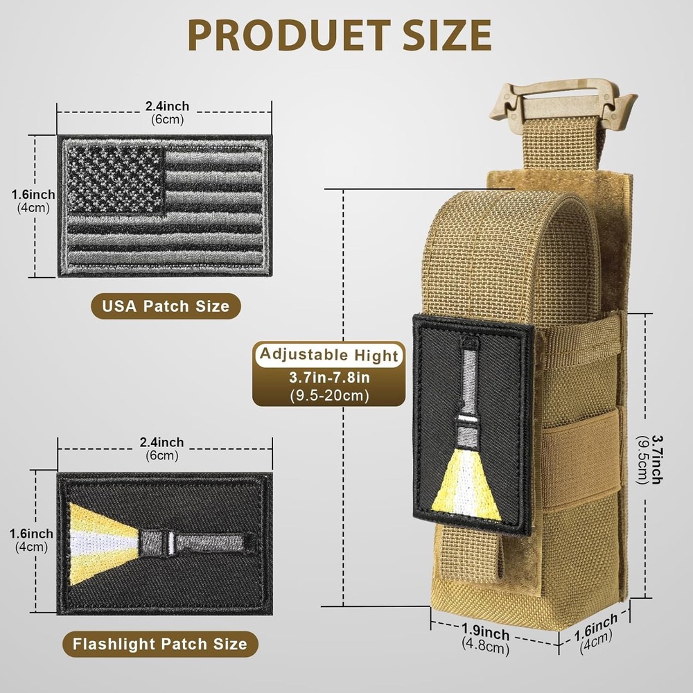 Tactical Flashlight Holster, Adjustable Flashlight Pouch Holder Molle Torch Carr