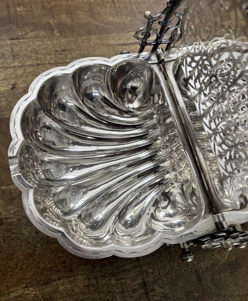 Antique Silver plates Silver Folding Clamshell English Biscuit Warmer