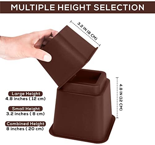 Adjustable Bed Risers, Stackable Frame Furniture Risers, 3, 5 or 8 Inch Height
