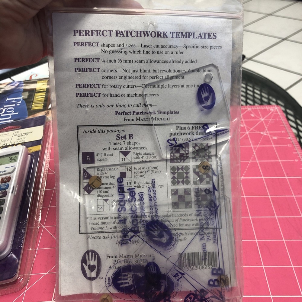 Marti Mitchell Perfect Patchwork Templates Set B 7 Pieces 4” Square Basic Set