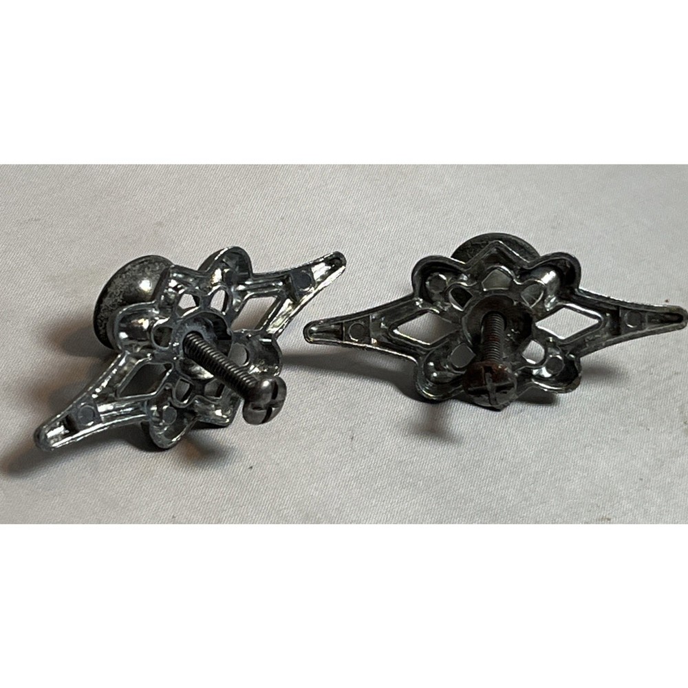 2 Mid Century Drawer Pulls MCM Silvertone