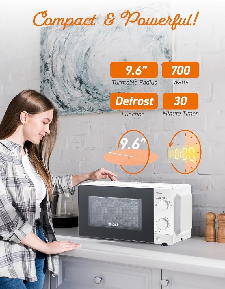 0.6 Cu. Ft. Countertop Microwave Oven, Mechanical Dial Controls, 700W, Pull H...