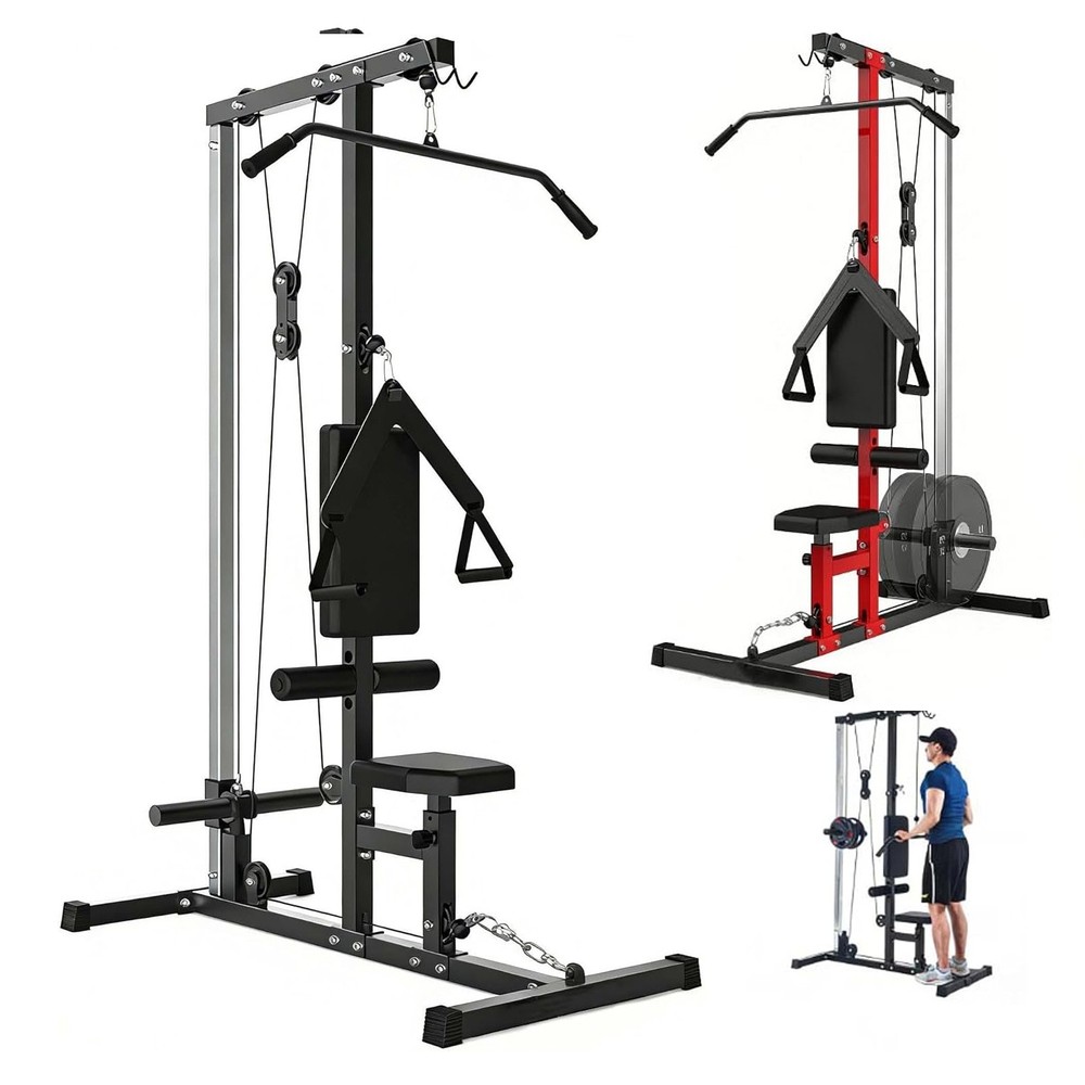 Heavy Duty Back Workout Machine LAT Pull Down Machine w/Leg Support for Home Gym